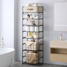 10-Tier Over Toilet Storage Rack, Adjustable Bathroom Organizer Cabinet with Space Saving Shelves, Freestanding Above Toilet Stand for Laundry Room Tissue Paper Holder