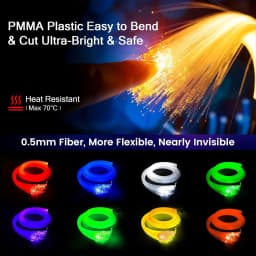 VASTFIRE Split RGBW 5W Sound Mode Light Source Starlight Headliner Kit - 300-1200pcs 0.02in 4.6ft/6.9ft, Remote/APP Control, Easy to Hide, Flexible Wiring, APP/Remote Control for Car Roof Ceiling