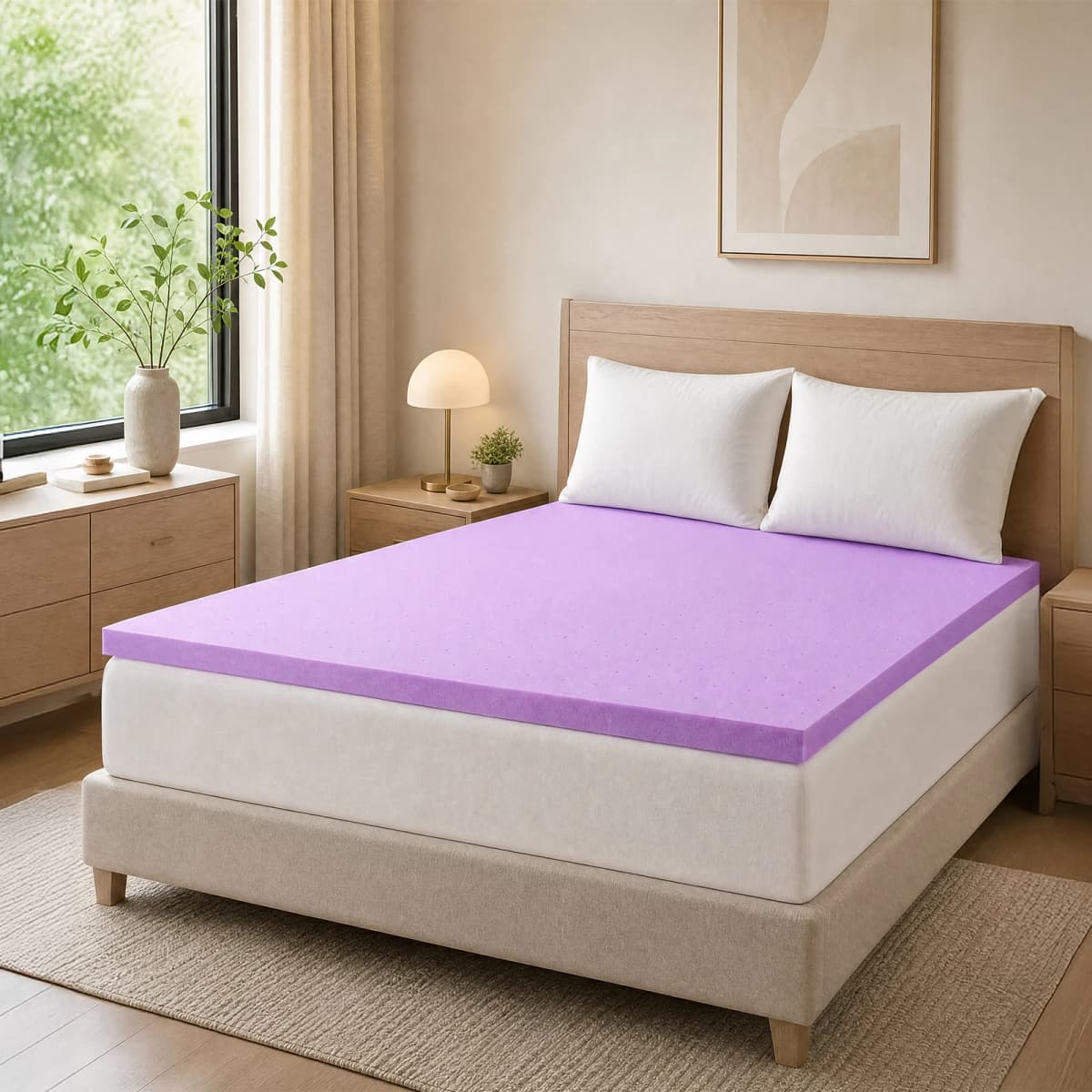 JHK 1.5 Inch Cooling Memory Foam Mattress Topper CertiPUR-US Certified Purple Gel Ventilated Soft Pressure Relief Mattress Pad Breathable Bed Topper for Bedroom and Sleeper Sofa