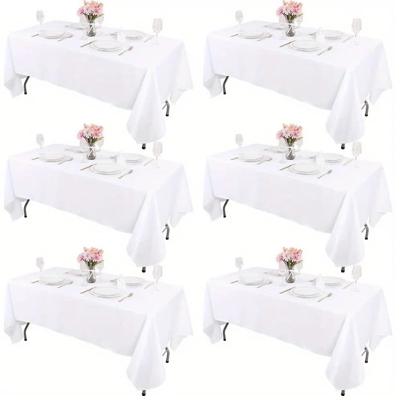 6-Piece Set -60 X 102 Inches White Tablecloth Suitable for Rectangular Tables, Reusable and Washable, Suitable for Tables 6-8 Feet Tall, Polyester Tablecloth, Suitable for Weddings, Parties, Banquets, Festivals, Halloween, Christmas and Other Occasions.