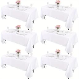 6-Piece Set -60 X 102 Inches White Tablecloth Suitable for Rectangular Tables, Reusable and Washable, Suitable for Tables 6-8 Feet Tall, Polyester Tablecloth, Suitable for Weddings, Parties, Banquets, Festivals, Halloween, Christmas and Other Occasions.