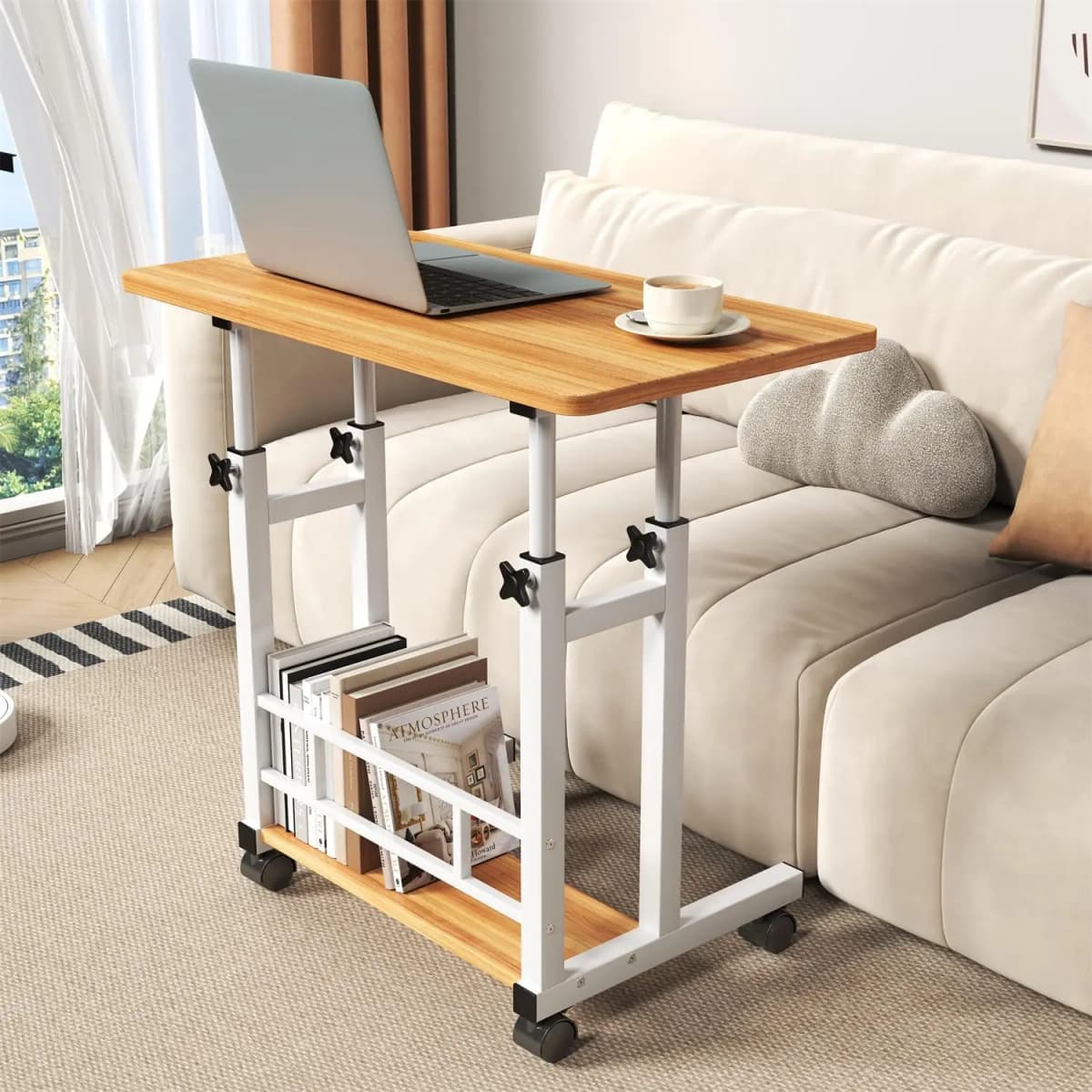 Adjustable Height Standing Desk Portable Rolling Laptop Table with Wheels Height 27.16"-35.43inch Mobile Computer Desk for Home Office Workstation Ergonomic Work Table