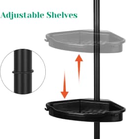 4 Tier Corner Shower Caddy Tension Pole Rust Proof Telescopic Rod Rustproof Standing Storage Rack Shower Organizer Stainless Steel Decor Shelf for Bathtub Shampoo Accessories
