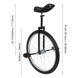 24“ One-Wheel Bike, Height Adjustable Unicycle with Anti-Skid Alloy Rim and Curved PU Seat Outdoor Unicycle for Adults Kids Outdoor Sports Fitness Exercise