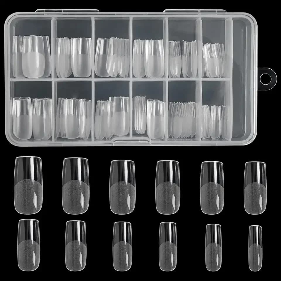 Square Nail Tips 120 PCS Artificial Full Cover Soft Clear Gel Tips 12 Sizes Sharp False Nails for Nail Extension