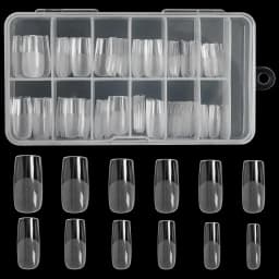 Square Nail Tips 120 PCS Artificial Full Cover Soft Clear Gel Tips 12 Sizes Sharp False Nails for Nail Extension