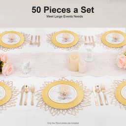 Gold Decorative Under Dinner Plate PP Sprayed Surface Impact Resistant Lightweight Stackable Design Hand Wipe Only Birthday Baby Shower Camping Picnic Catering Table Setting Charger Dish