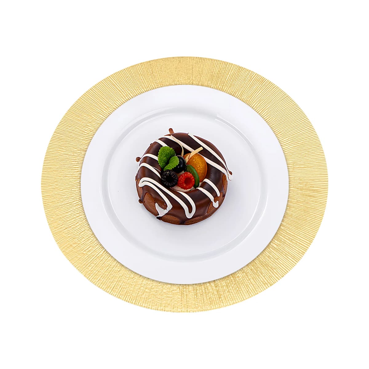 Gold Decorative Under Dinner Plate PP Sprayed Surface Impact Resistant Lightweight Stackable Design Hand Wipe Only Birthday Baby Shower Camping Picnic Catering Table Setting Charger Dish