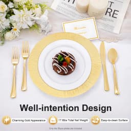 Gold Decorative Under Dinner Plate PP Sprayed Surface Impact Resistant Lightweight Stackable Design Hand Wipe Only Birthday Baby Shower Camping Picnic Catering Table Setting Charger Dish