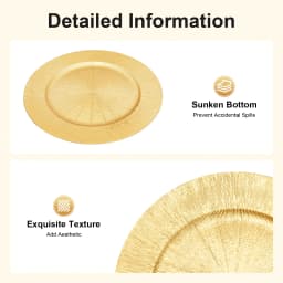 Gold Decorative Under Dinner Plate PP Sprayed Surface Impact Resistant Lightweight Stackable Design Hand Wipe Only Birthday Baby Shower Camping Picnic Catering Table Setting Charger Dish