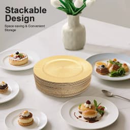 Gold Decorative Under Dinner Plate PP Sprayed Surface Impact Resistant Lightweight Stackable Design Hand Wipe Only Birthday Baby Shower Camping Picnic Catering Table Setting Charger Dish