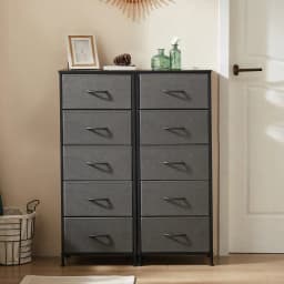 5 Drawer Dresser with Wood Top & Steel Frame, Fabric Storage Bin Chest, Sturdy Organizer for Bedroom Closet Hallway,