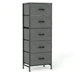 5 Drawer Dresser with Wood Top & Steel Frame, Fabric Storage Bin Chest, Sturdy Organizer for Bedroom Closet Hallway,