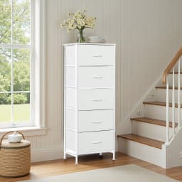 5 Drawer Dresser with Wood Top & Steel Frame, Fabric Storage Bin Chest, Sturdy Organizer for Bedroom Closet Hallway,