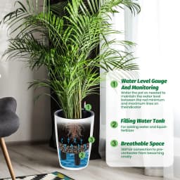 16 Inch Tall Self Watering Planters Set Of 2 With Water Level Indicator, Drainage Reservoir Indoor Outdoor Flower Pots For Patio Porch