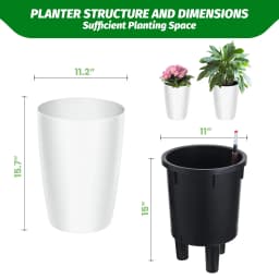 16 Inch Tall Self Watering Planters Set Of 2 With Water Level Indicator, Drainage Reservoir Indoor Outdoor Flower Pots For Patio Porch