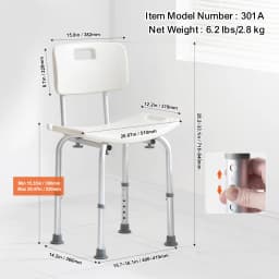 VEVOR Shower Chair Shower Seat with Back Adjustable Height Shower Stool Shower Chair for Inside Shower Bathtub Non-slip Chair