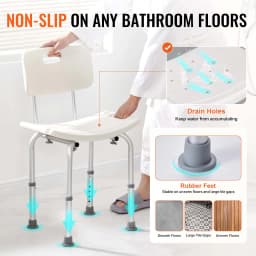 VEVOR Shower Chair Shower Seat with Back Adjustable Height Shower Stool Shower Chair for Inside Shower Bathtub Non-slip Chair