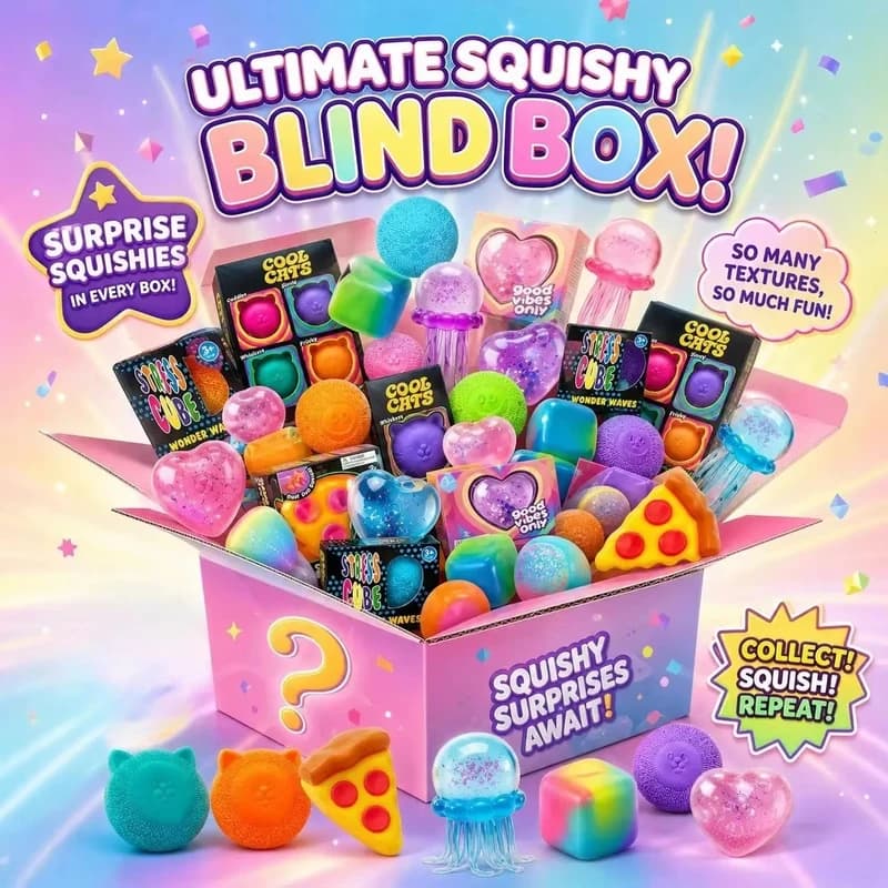100+ Squishy Blind Box, Surprise Fidget Toy Pack with Multiple Textures Anti-Anxiety Stress Relief Squishies Set for Kids Adults