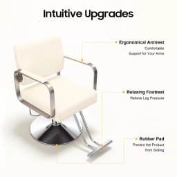 Salon Chair – Pu Cushion – Ergonomic Backrest – Height Adjustable 31.9-35.4" – 360 ° Rotation – 440 Lbs Capacity – Electroplated Carbon Steel – Beige White Silver