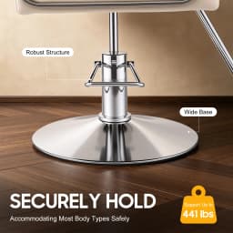 Salon Chair – Pu Cushion – Ergonomic Backrest – Height Adjustable 31.9-35.4" – 360 ° Rotation – 440 Lbs Capacity – Electroplated Carbon Steel – Beige White Silver