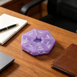 Portable 7 Day Weekly Pill Organizer, Purple Octagonal Travel Pill Box, Daily Medicine Storage Case for Vitamins, Capsules & Supplements, 1 Pack