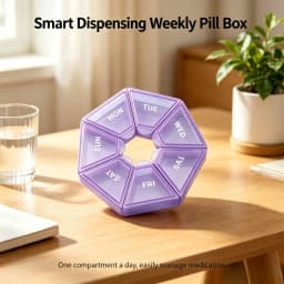 Portable 7 Day Weekly Pill Organizer, Purple Octagonal Travel Pill Box, Daily Medicine Storage Case for Vitamins, Capsules & Supplements, 1 Pack