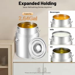 2.64Gal 304 Stainless Steel Beverage Dispenser – 10L – Leak-Proof Lid – 3 Buckles – Faucet – Hangable Lid – 7.87"x11.81" – 3.97 lbs – for Milk Juice Oil Rice Storage – Home Party – Silver