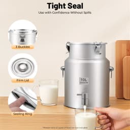 2.64Gal 304 Stainless Steel Beverage Dispenser – 10L – Leak-Proof Lid – 3 Buckles – Faucet – Hangable Lid – 7.87"x11.81" – 3.97 lbs – for Milk Juice Oil Rice Storage – Home Party – Silver