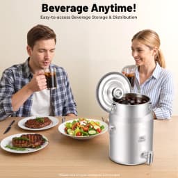 2.64Gal 304 Stainless Steel Beverage Dispenser – 10L – Leak-Proof Lid – 3 Buckles – Faucet – Hangable Lid – 7.87"x11.81" – 3.97 lbs – for Milk Juice Oil Rice Storage – Home Party – Silver