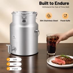 2.64Gal 304 Stainless Steel Beverage Dispenser – 10L – Leak-Proof Lid – 3 Buckles – Faucet – Hangable Lid – 7.87"x11.81" – 3.97 lbs – for Milk Juice Oil Rice Storage – Home Party – Silver