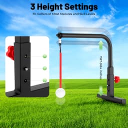 Golf Swing Trainer, Golf Practice Swing Aid, Golf Training Equipment, Durable Iron Construction, 360° Automatic Ball Return, Adjustable Height, Indoor Outdoor Use, Compact Portable Design, Chipping, Straight, Hook Swing Trainer for Beginners and Pros
