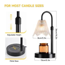 Adjustable Candle Warmer Lamp with Clear Glass Shade, Dimmable Electric Wax Melter Lamp, Curved Metal Frame Scented Candle Melting Lamp for Home Bedroom Decor, Gift for Candle Lovers