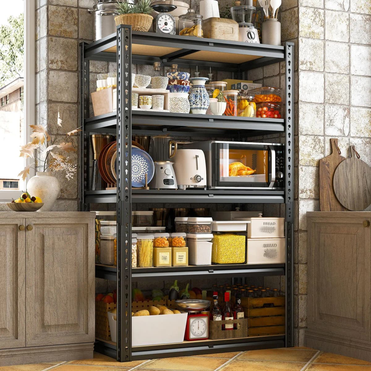 Heavy Duty 5 Tier Metal Storage Shelves Adjustable Garage Shelving Unit Freestanding Utility Organizer Racks Home Furniture for Kitchen Cabinet Pantry Basement Warehouse Craft Room