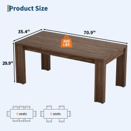 71" Long Dining Table for 6-8, Rectangular Farmhouse Kitchen Dining Room Table w/Wider H Legs & Large Wooden Tabletop, Sturdy Frame, Wood Strip Base, for Apartment, Kitchen, Dining
