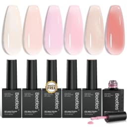 Beetles Jelly Gel Nail Polish Set Peach Color Sheer Gel 28 Days Long Lasting 6 Colors Nude Pink Gel Polish Kit 7.5ml Beginner Suitable for All Se DIY