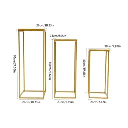 Wedding Flower Stand, Set of 3 Gold Square Supports, Durable Carbon Steel with High-Temperature Paint, Sizes 20x20x50cm, 23x23x60cm, 26x26x70cm, Decorative Floral Display for Weddings, Parties, DIY Event Decoration