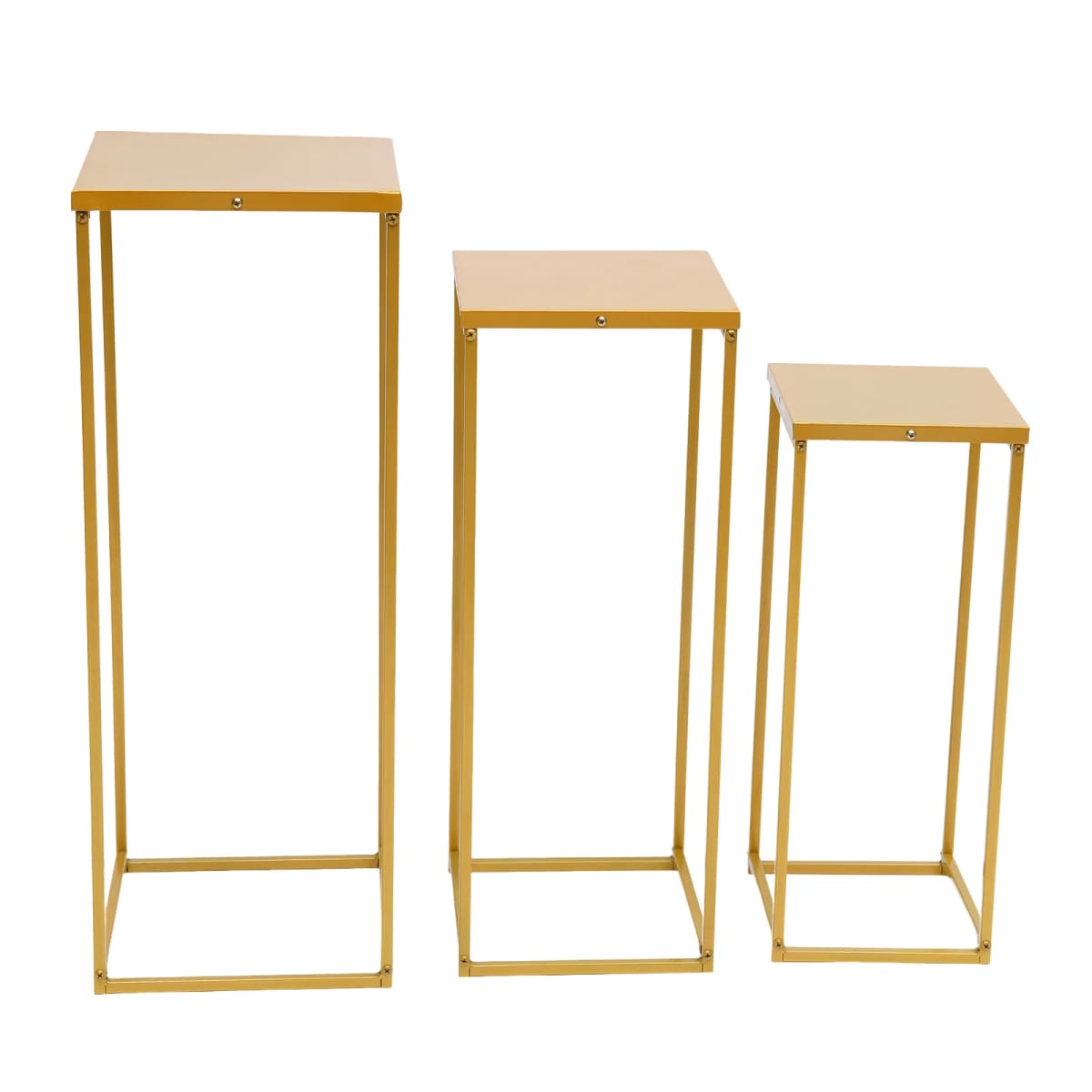Wedding Flower Stand, Set of 3 Gold Square Supports, Durable Carbon Steel with High-Temperature Paint, Sizes 20x20x50cm, 23x23x60cm, 26x26x70cm, Decorative Floral Display for Weddings, Parties, DIY Event Decoration