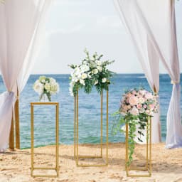 Wedding Flower Stand, Set of 3 Gold Square Supports, Durable Carbon Steel with High-Temperature Paint, Sizes 20x20x50cm, 23x23x60cm, 26x26x70cm, Decorative Floral Display for Weddings, Parties, DIY Event Decoration