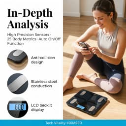 Ultra Thin Intelligent Digital Body Fat Scale High Precision Bathroom Weight Scale LCD Backlit Display Space Saving Stable Durable Easy Clean High Strength Smooth Panel Step On Auto Start Max 396lbs Modern For Bedroom Bathroom Apartment Home