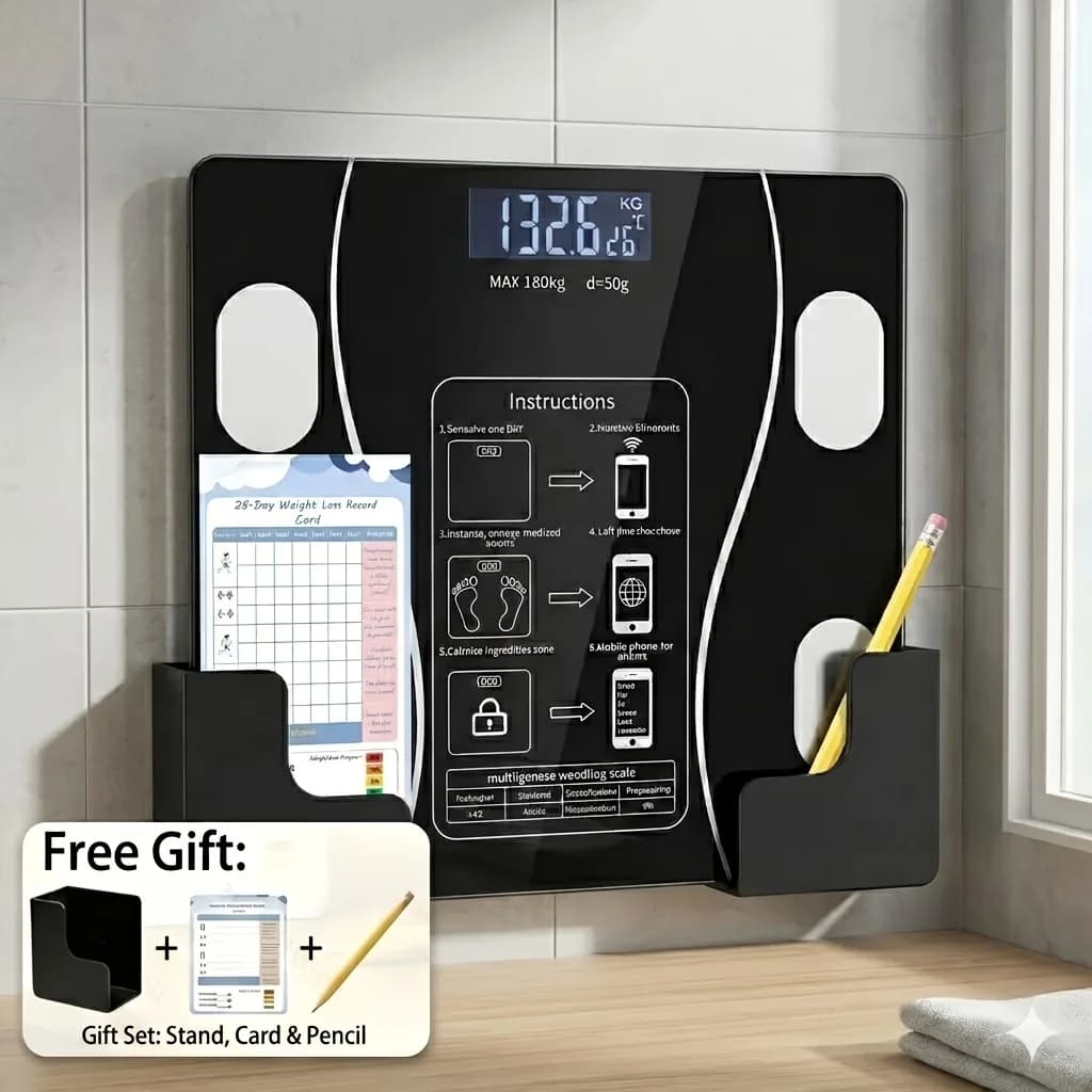 Ultra Thin Intelligent Digital Body Fat Scale High Precision Bathroom Weight Scale LCD Backlit Display Space Saving Stable Durable Easy Clean High Strength Smooth Panel Step On Auto Start Max 396lbs Modern For Bedroom Bathroom Apartment Home