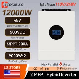 Split Phase 12KW Hybrid Solar Inverter 48V 110V 240V Split Phase Inverter With MPPT 200A Solar Charger Max PV 500VDC