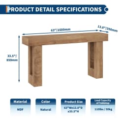 63 Inch Narrow Console Table For Entryway, Farmhouse Sofa Table Behind Couch, Long Wooden Hallway Table For Living Room Bedroom