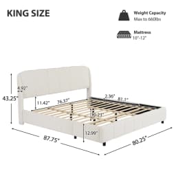 King Size Platform Bed with Boucle, Soft Boucle Fabric Upholstered Platform Bed with Curve-Shaped Design Headboard, Beige Anti-