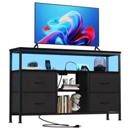 MCQ Fabric 4 Drawers Cabinet with LED Lights For Living Room Open Shelf Adjustable Feet and Media Console for 43 50 Inch TV Dresser Tables Storage Closet Chest Living Room Furniture