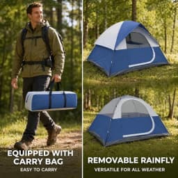 Dome Camping Tent Easy Setup for 4 Person Double Layer for Camping Hiking Blue Sports Entertainment