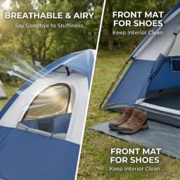 Dome Camping Tent Easy Setup for 4 Person Double Layer for Camping Hiking Blue Sports Entertainment