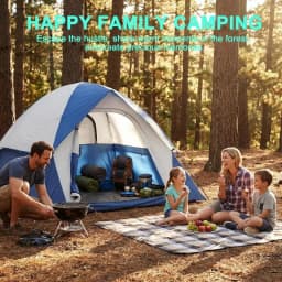 Dome Camping Tent Easy Setup for 4 Person Double Layer for Camping Hiking Blue Sports Entertainment