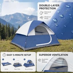 Dome Camping Tent Easy Setup for 4 Person Double Layer for Camping Hiking Blue Sports Entertainment