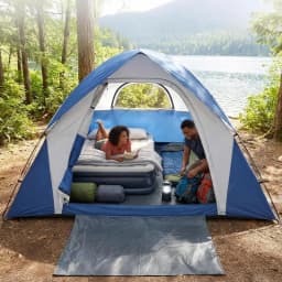 Dome Camping Tent Easy Setup for 4 Person Double Layer for Camping Hiking Blue Sports Entertainment